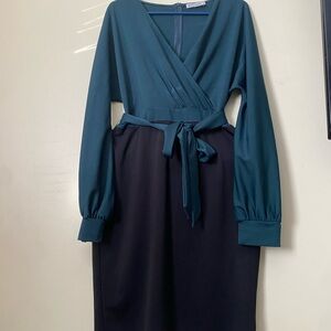 Grace Karin Teal and Black Long Sleeve Dress